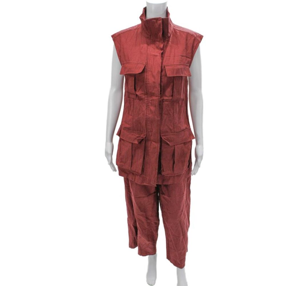 MNG Collection Women Red Viscose High Neck Sleeveless Set Button Size S